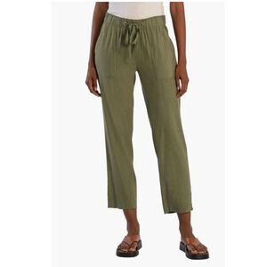Kut from the Kloth Rosalie Relaxed Drawstring Pant Olive Green Linen Blend M NEW